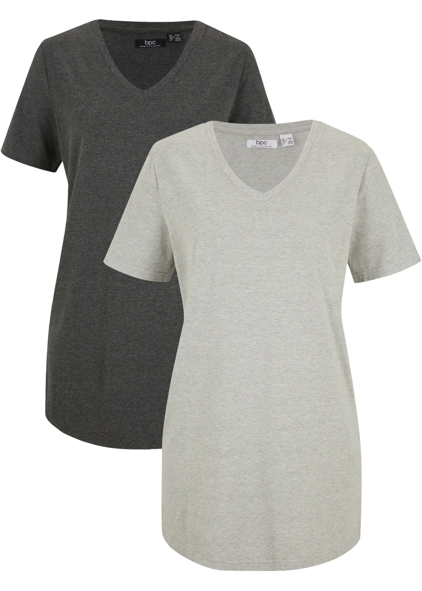 Kody rabatowe Bon Prix - Długi t-shirt basic z dekoltem w serek (2 szt.), krótki rękaw