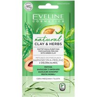 Kody rabatowe Eveline Cosmetics Natural Clay & Herbs Matująco-oczyszczająca biomaseczka-peeling z zieloną glinką feuchtigkeitsmaske 8.0 ml