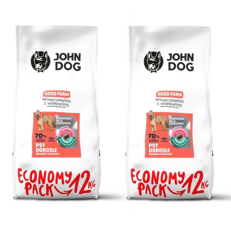 Kody rabatowe Krakvet sklep zoologiczny - JOHN DOG Good Form Wieprzowina z wołowiną Adult Średnie i duże rasy  - sucha karma dla psa - 2x12 kg