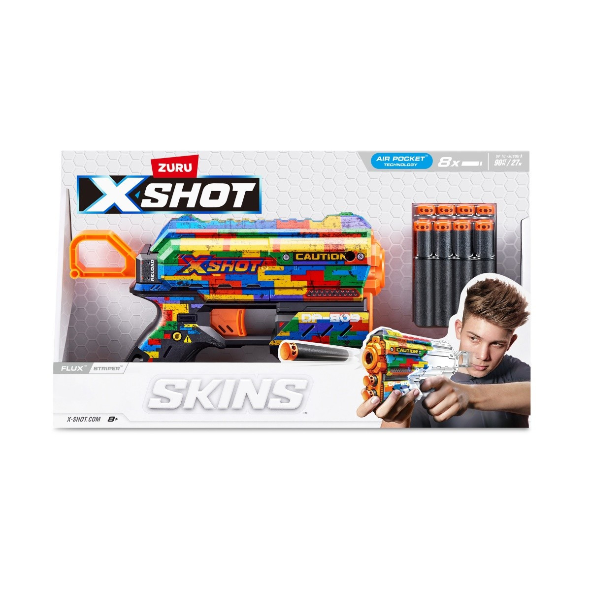 Kody rabatowe ZURU X-Shot Wyrzutnia SKINS FLUX (8 Strzałek) Striper