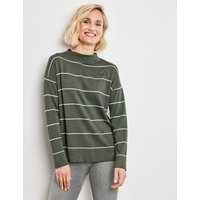 Kody rabatowe Gerry Weber - GERRY WEBER Damski Sweter w paski z półgolfem 62cm długie Zielony W paski
