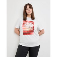 Kody rabatowe Gerry Weber - SAMOON Damski T-shirt z nadrukiem z przodu 68cm krótkie Okrągły Biały