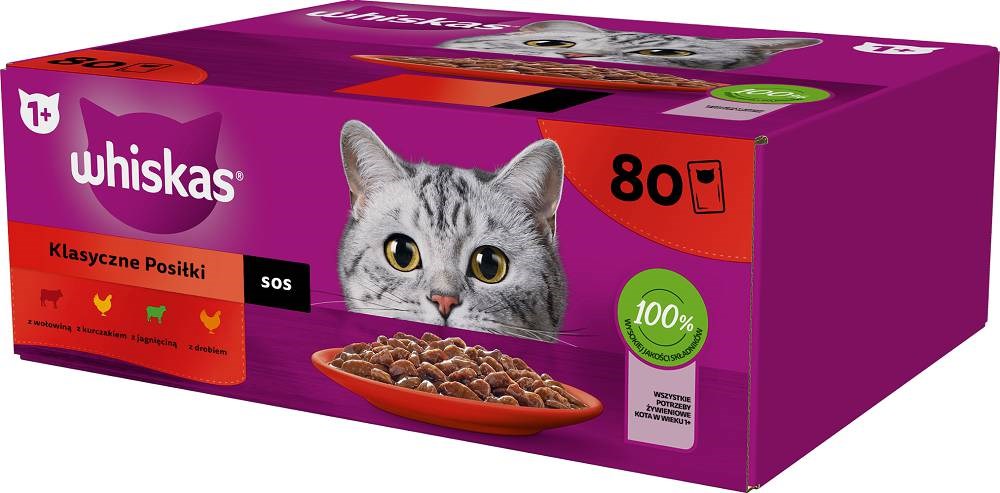 Kody rabatowe Krakvet sklep zoologiczny - WHISKAS Klasyczne posiłki w sosie - mokra karma dla kota - 80x85 g