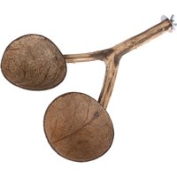 Kody rabatowe TIAKI, drążek do siedzenia dla ptaków, z miskami z łupin orzecha kokosowego - Dł. x szer. x wys.: 30 x 22 x 5 cm