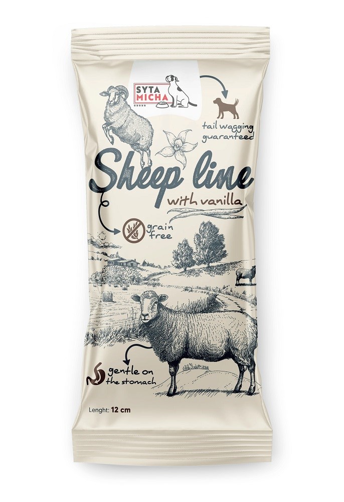 Kody rabatowe Krakvet sklep zoologiczny - SYTA MICHA Sheep line Owca z wanilią dla szczeniąt - gryzak dla psa - 12 cm
