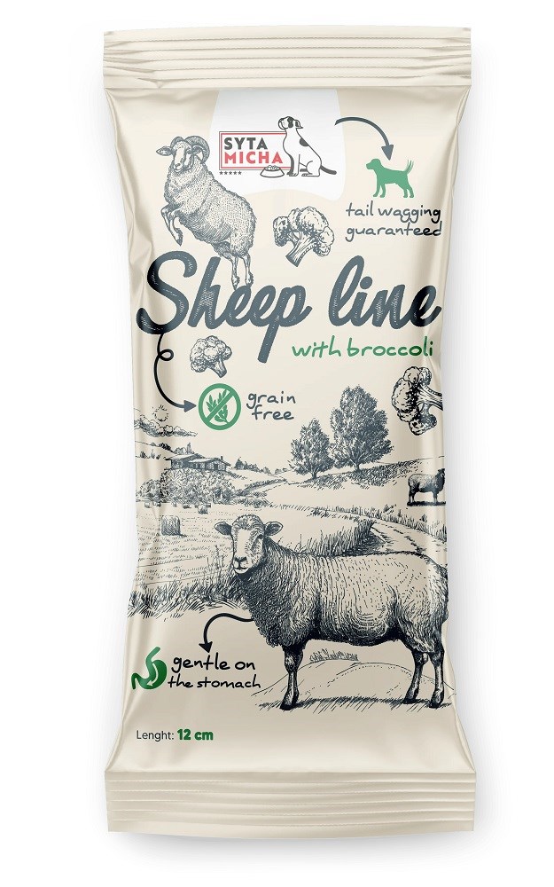 Kody rabatowe Krakvet sklep zoologiczny - SYTA MICHA Sheep line Owca z brokułem - gryzak dla psa - 12 cm