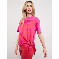 Kody rabatowe Gerry Weber - TAIFUN Damski T-shirt z wiązaniem 58cm krótkie Okrągły Różowy Wzorzysty