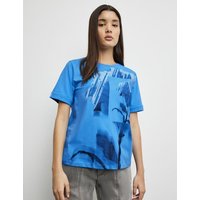 Kody rabatowe TAIFUN Damski Koszulka z bawełny 64cm krótkie Okrągły Niebieski