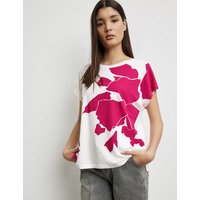 Kody rabatowe TAIFUN Damski Luźna koszulka z nadrukiem 60cm Obniżone ramiona Okrągły Różowy
