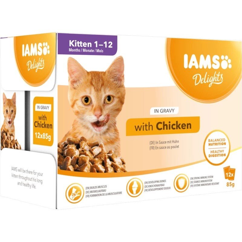Kody rabatowe IAMS Delights Kitten Kurczak w sosie - mokra karma dla kota - 12x85 g