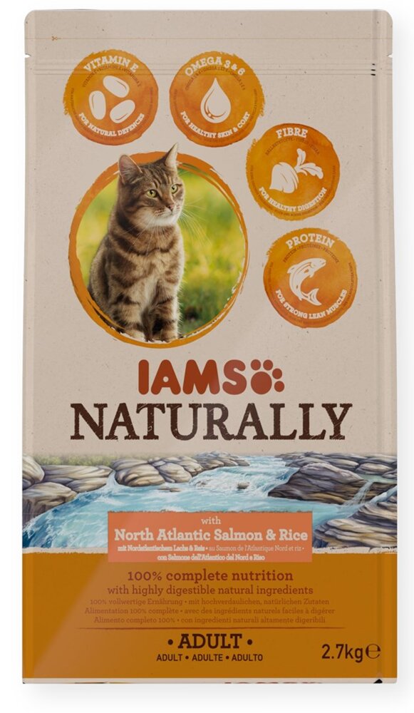 Kody rabatowe Krakvet sklep zoologiczny - IAMS Naturally Adult Łosoś północnoatlantycki z ryżem - sucha karma dla kota - 2,7 kg