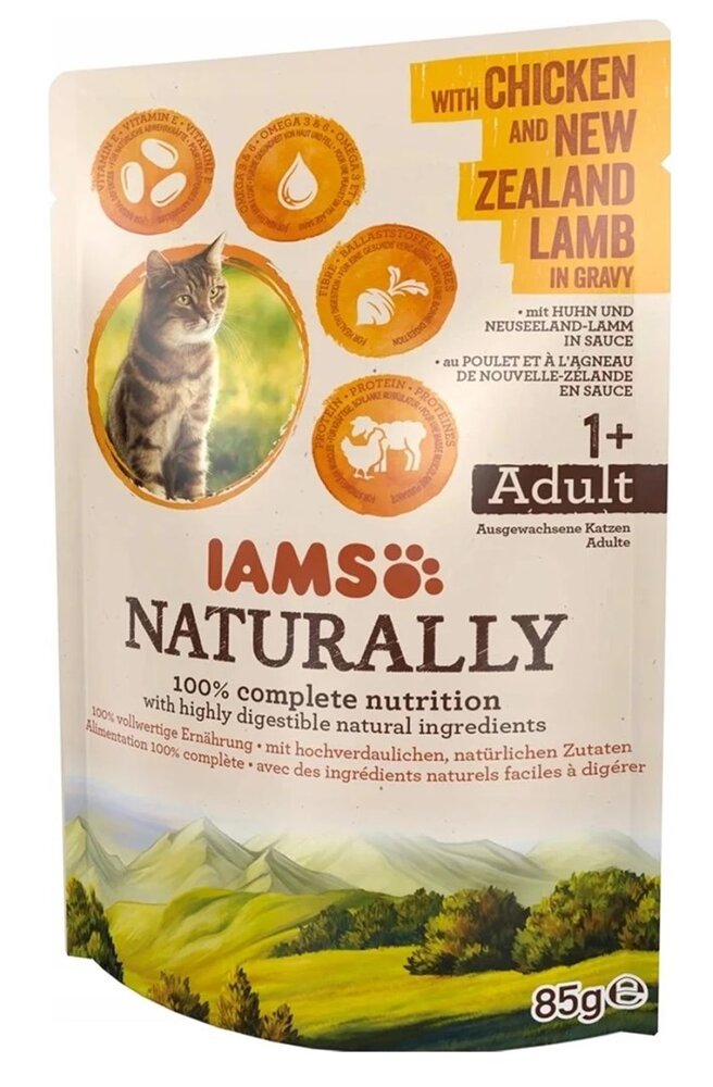 Kody rabatowe IAMS Naturally Adult z kurczakiem i jagnięciną nowozelandzką w sosie - mokra karma dla kota - 85 g