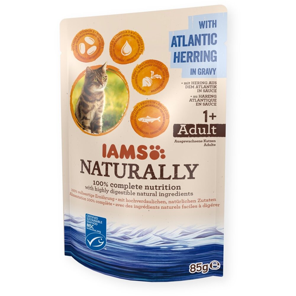 Kody rabatowe IAMS Naturally ze śledziem atlantyckim w sosie - mokra karma dla kota - 85 g