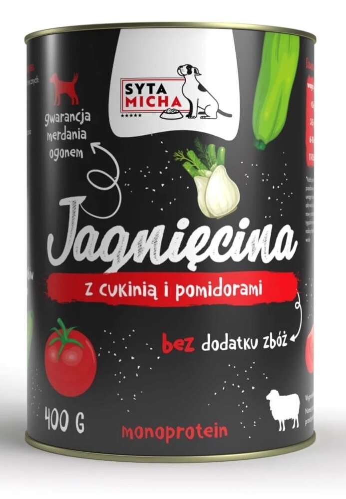 Kody rabatowe Krakvet sklep zoologiczny - SYTA MICHA Jagnięcina z pomidorami i cukinią - mokra karma dla psa - 400 g
