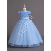 Kody rabatowe Sukienka wieczorowa dla dziewczynki z cekinami i tiulowym dołem błękitna C320