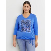 Kody rabatowe Gerry Weber - SAMOON Damski Koszulka z rękawem 3/4 z cekinami 68cm w serek Niebieski