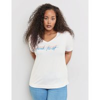 Kody rabatowe SAMOON Damski T-shirt z ozdobnym nadrukiem w kształcie litery 68cm krótkie w serek Biały