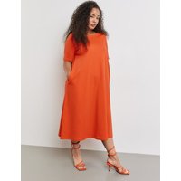 Kody rabatowe Gerry Weber - SAMOON Damski Koszulowa sukienka z dżerseju interlock krótkie Okrągły Pomarańczowy Jednokolorowy
