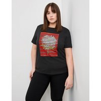 Kody rabatowe SAMOON Damski T-shirt z nadrukiem z przodu 68cm krótkie Okrągły Czarny