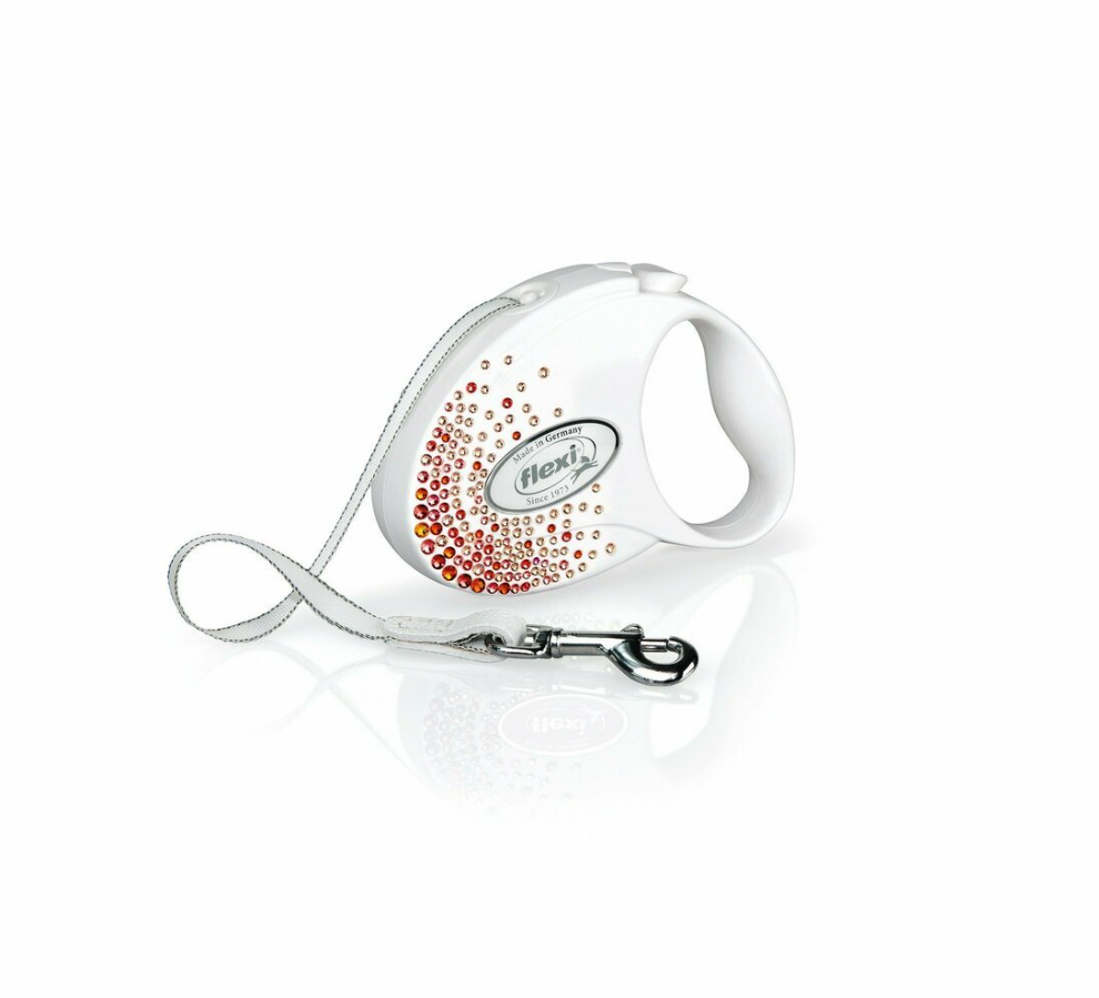 Kody rabatowe FLEXI Glam Splash Orient z kryształkami Swarovskiego rozm. S - smycz automatyczna - 3 m - biała