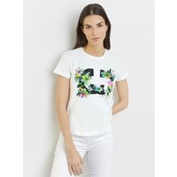 Kody rabatowe Gerry Weber - GERRY WEBER Damski Koszulka bawełniana z kwiatowym nadrukiem z przodu 60cm krótkie Okrągły Biały W kwiaty