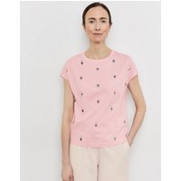 Kody rabatowe GERRY WEBER Damski T-shirt z dekoracją 62cm Obniżone ramiona Okrągły Różowy Wzorzysty