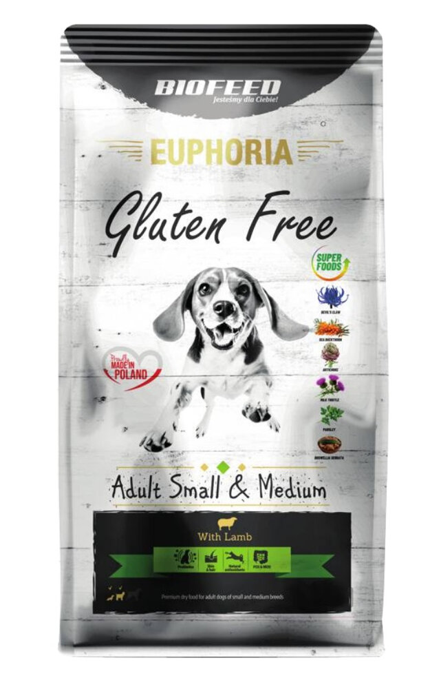 Kody rabatowe BIOFEED Euphoria Gluten Free Adult small & medium Jagnięcina - sucha karma dla psa - 12 kg