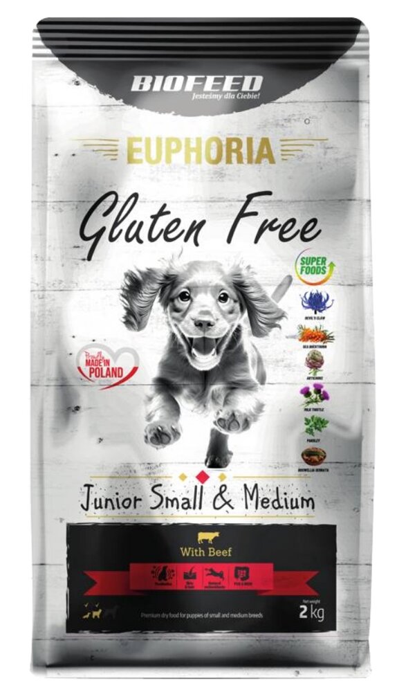 Kody rabatowe BIOFEED Euphoria Gluten Free Junior small & medium Wołowina - sucha karma dla psa - 2 kg