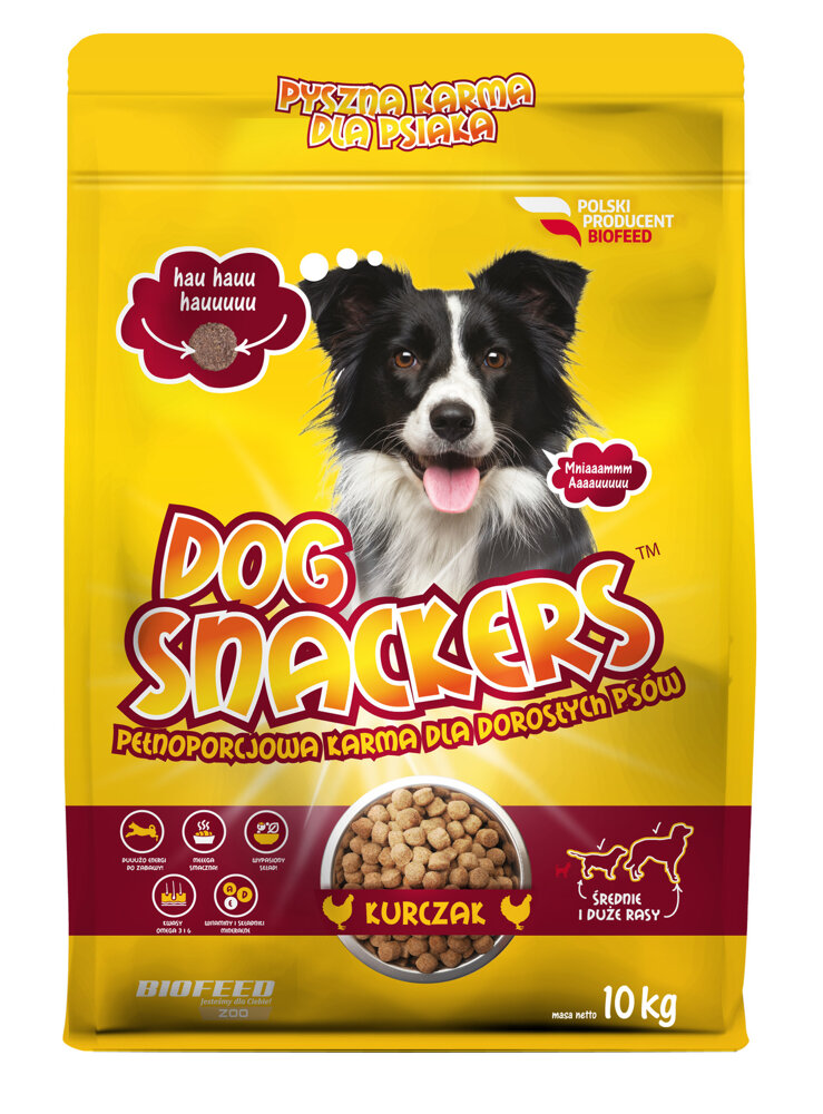 Kody rabatowe Krakvet sklep zoologiczny - BIOFEED Dog Snackers Adult średnie i duże Kurczak - sucha karma dla psa - 10 kg