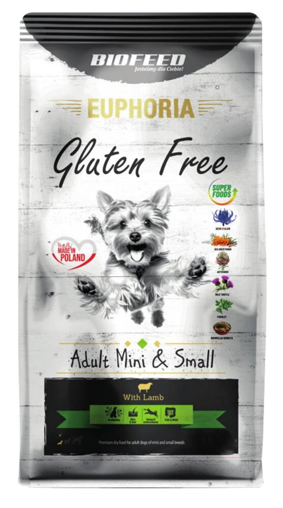Kody rabatowe BIOFEED Euphoria Gluten Free Adult mini & small Jagnięcina - sucha karma dla psa - 12 kg