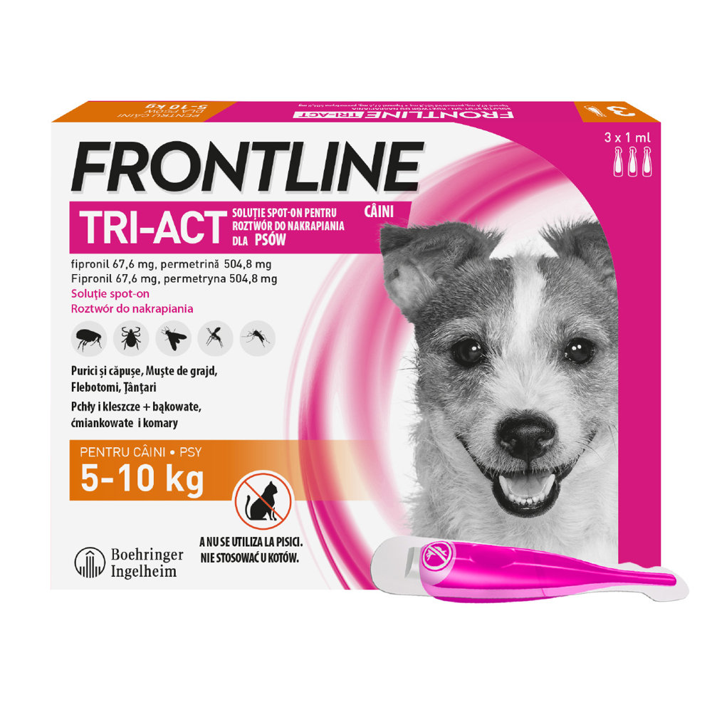 Kody rabatowe FRONTLINE Tri-Act Spot-On 5-10kg - preparat przeciwko pchłom i kleszczom dla psa - 3x1ml