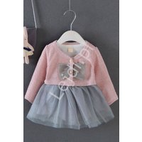 Kody rabatowe Komplet dla dziewczynki, sukienka z tiulową spódniczką i sweterek, różowy 056