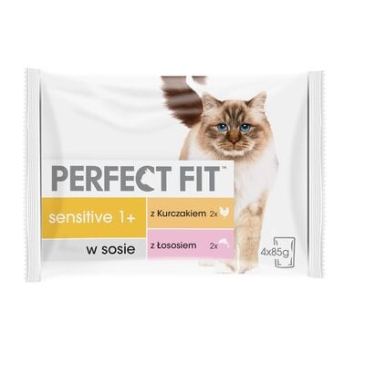 Kody rabatowe Karma dla kota PERFECT FIT Sensitive 1+ Kurczak i łosoś w sosie (4 x 85 g)